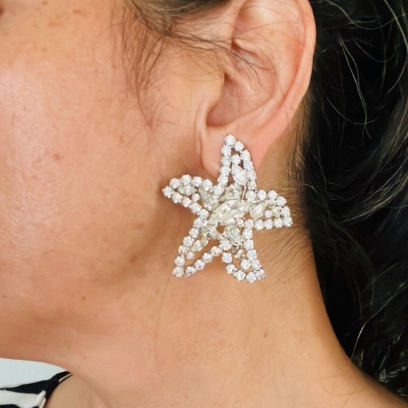 Vintage Sparkling Starfish Kirk’s Folly Crystal Clip On Earrings - Picture 3 of 9